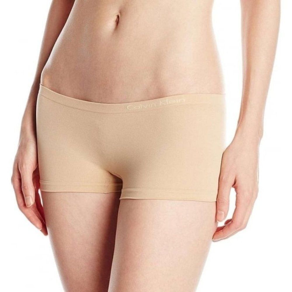 Calvin Klein Womens Nude Elastic Waist Stretch Boyshort Panties Size Small